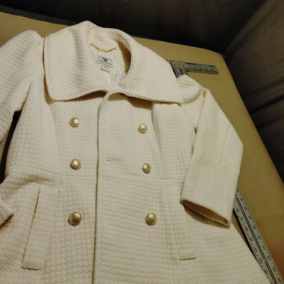 Worthington Peacoat Coat L Large Doube Breasted ivory Cream Slimmer Tweed - Picture 6 of 11